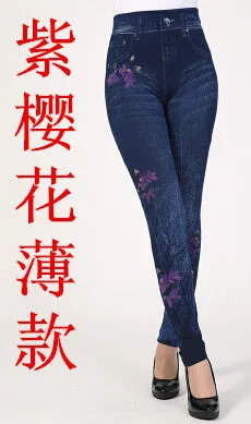 Imitation cowboy Leggings Women High waist jeans 2016 Latest Big yards Printing Thin High elastic Jeans Little feet pants  BN692