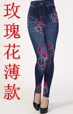Imitation cowboy Leggings Women High waist jeans 2016 Latest Big yards Printing Thin High elastic Jeans Little feet pants  BN692