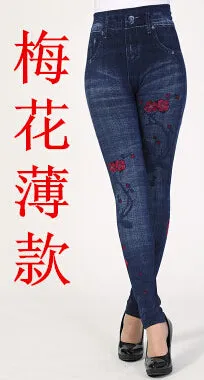 Imitation cowboy Leggings Women High waist jeans 2016 Latest Big yards Printing Thin High elastic Jeans Little feet pants  BN692