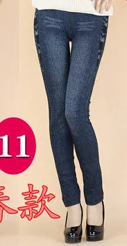 Imitation cowboy Leggings Women High waist jeans 2016 Latest Big yards Printing Thin High elastic Jeans Little feet pants  BN692