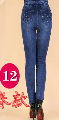 Imitation cowboy Leggings Women High waist jeans 2016 Latest Big yards Printing Thin High elastic Jeans Little feet pants  BN692