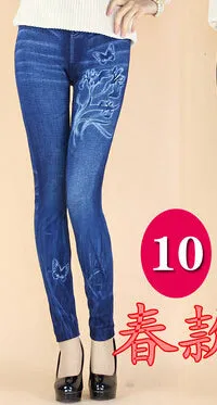 Imitation cowboy Leggings Women High waist jeans 2016 Latest Big yards Printing Thin High elastic Jeans Little feet pants  BN692