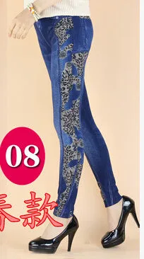 Imitation cowboy Leggings Women High waist jeans 2016 Latest Big yards Printing Thin High elastic Jeans Little feet pants  BN692