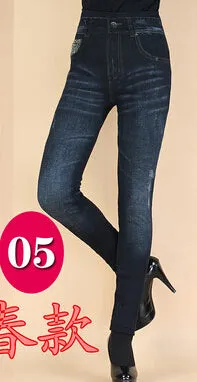 Imitation cowboy Leggings Women High waist jeans 2016 Latest Big yards Printing Thin High elastic Jeans Little feet pants  BN692