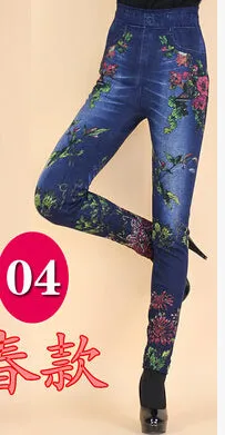 Imitation cowboy Leggings Women High waist jeans 2016 Latest Big yards Printing Thin High elastic Jeans Little feet pants  BN692