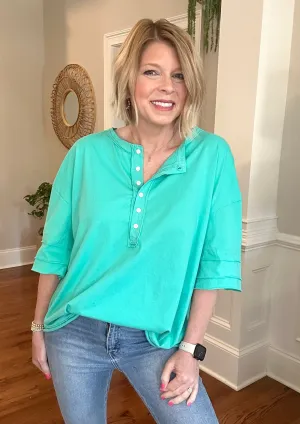 In The Pines Oversized Henley | Teal