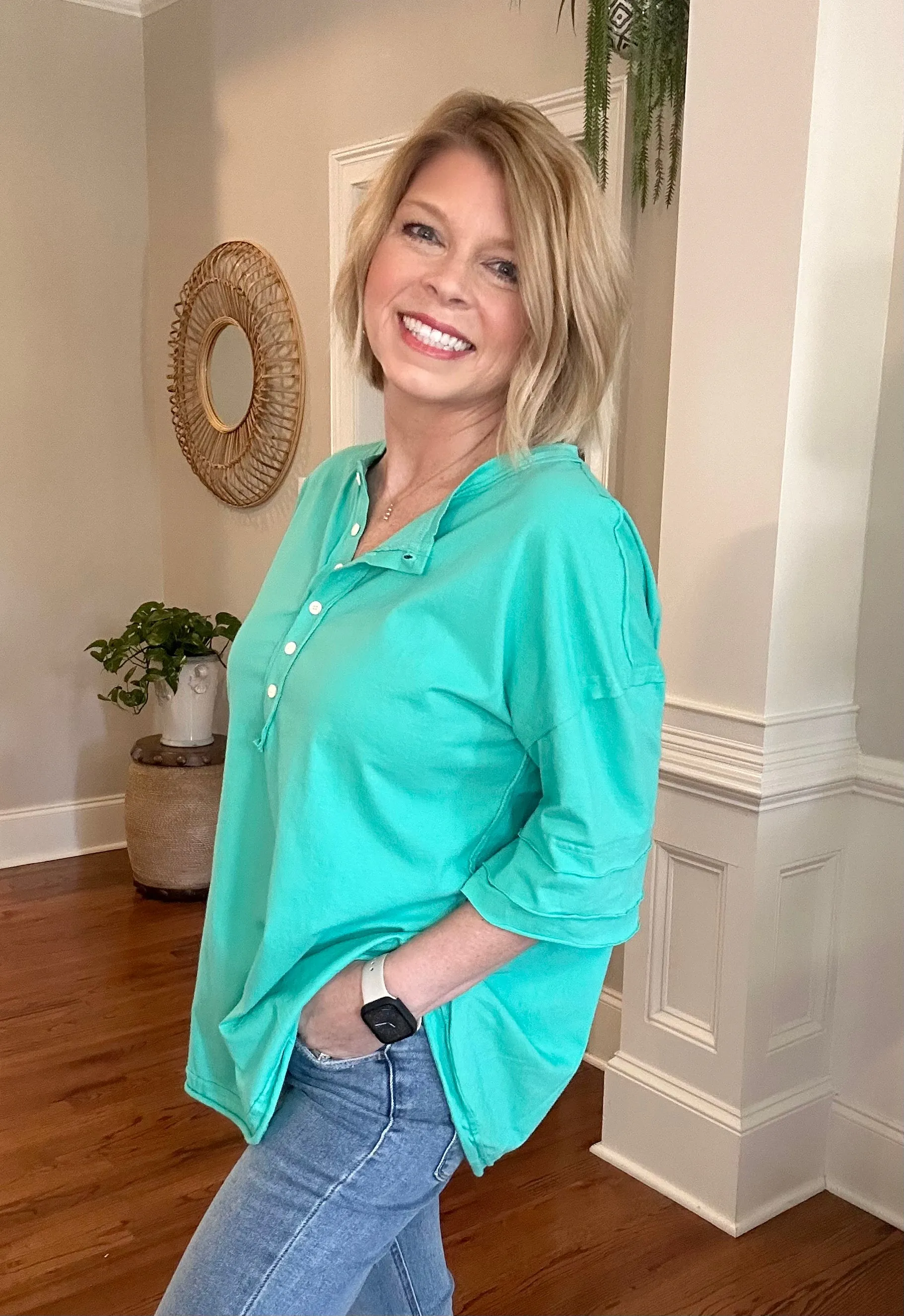 In The Pines Oversized Henley | Teal