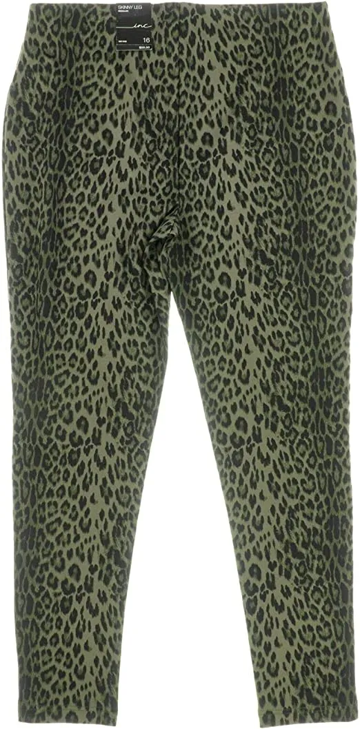 I.N.C. International Concepts INC Womens Green Animal Print Skinny Party Pants Size 14