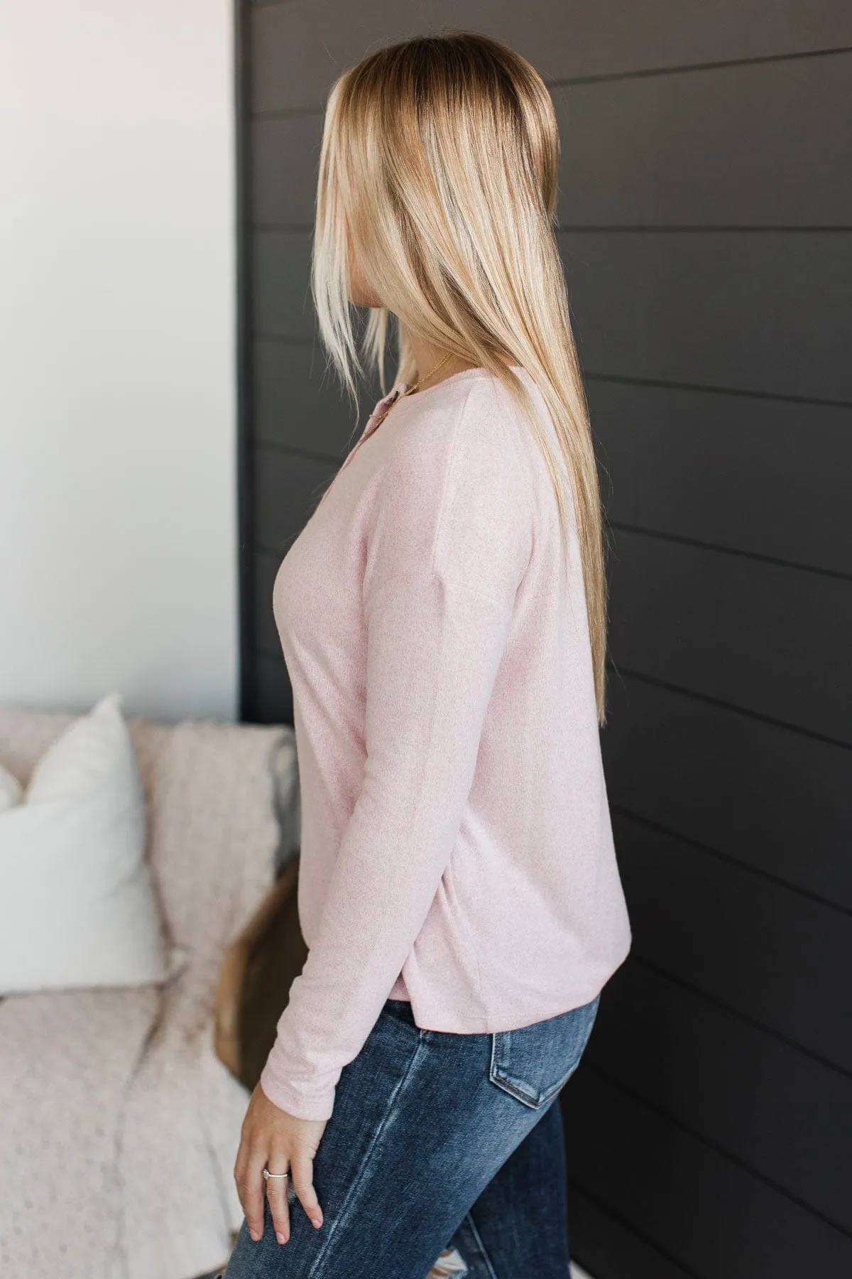 Incredible Timing Long Sleeve Henley Top- Blush