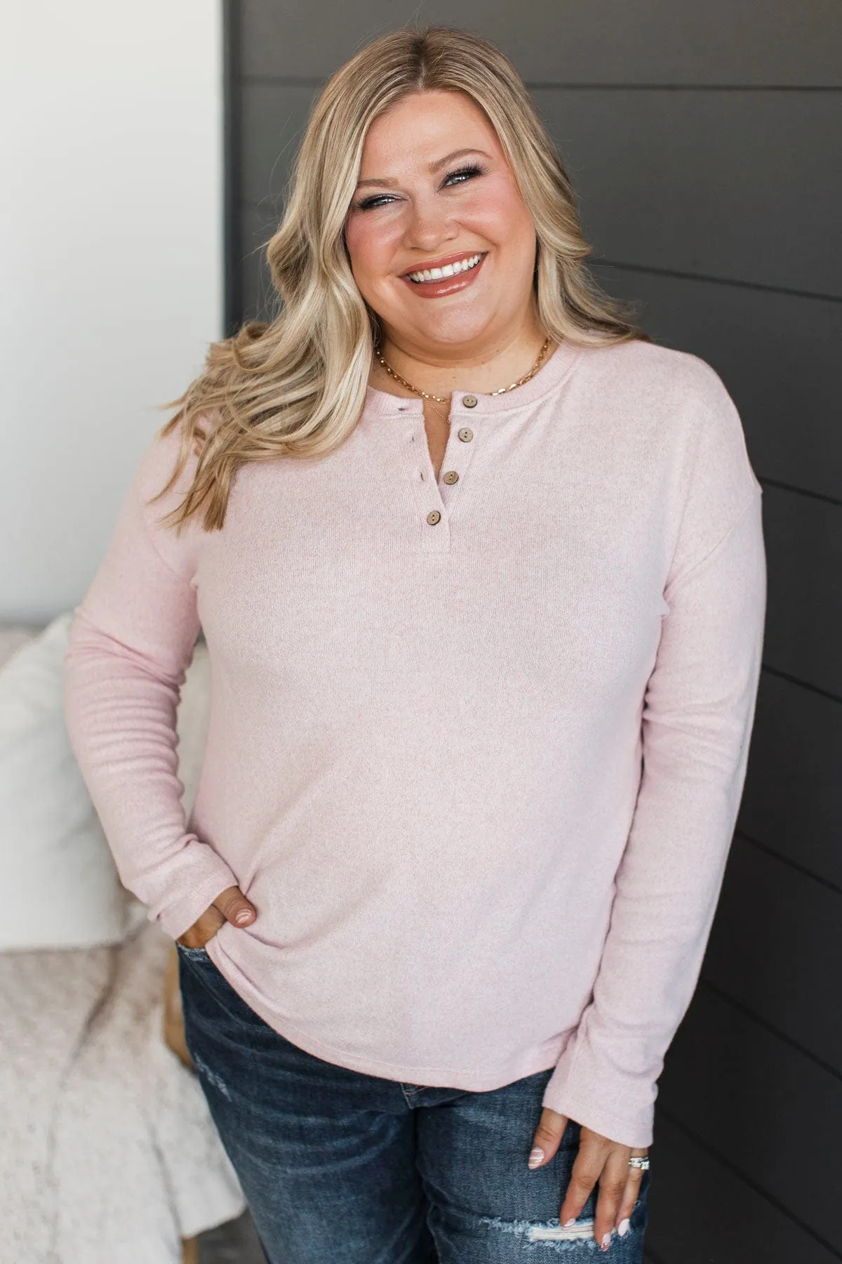 Incredible Timing Long Sleeve Henley Top- Blush