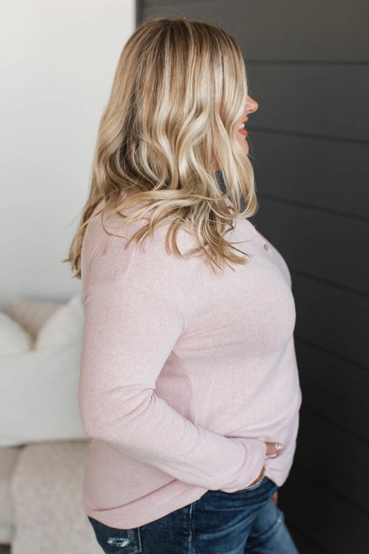 Incredible Timing Long Sleeve Henley Top- Blush