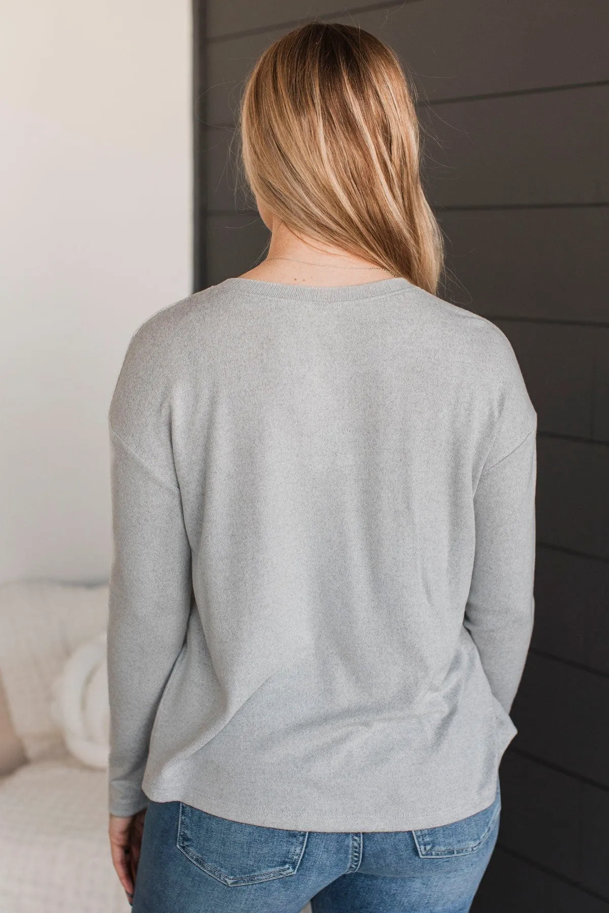 Incredible Timing Long Sleeve Henley Top- Heather Grey