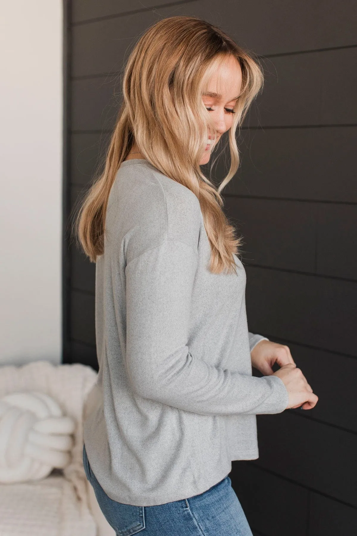 Incredible Timing Long Sleeve Henley Top- Heather Grey