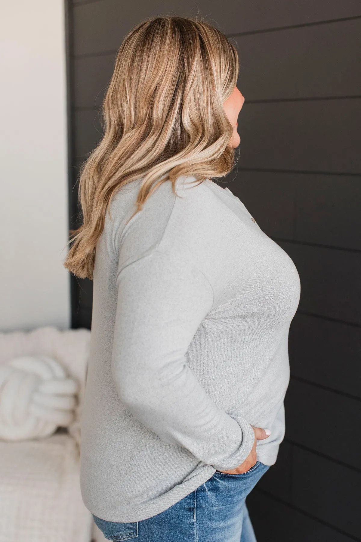 Incredible Timing Long Sleeve Henley Top- Heather Grey