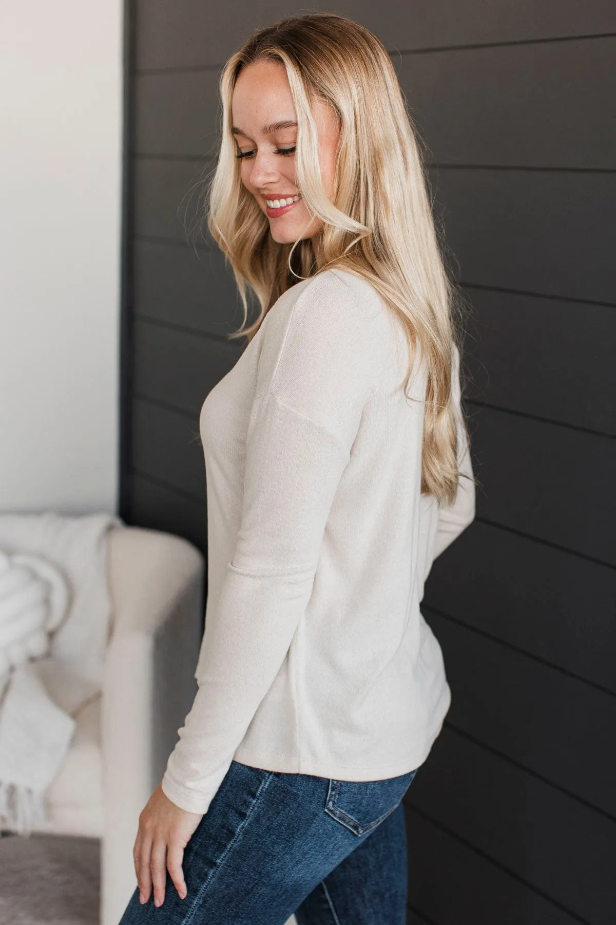 Incredible Timing Long Sleeve Henley Top- Oatmeal