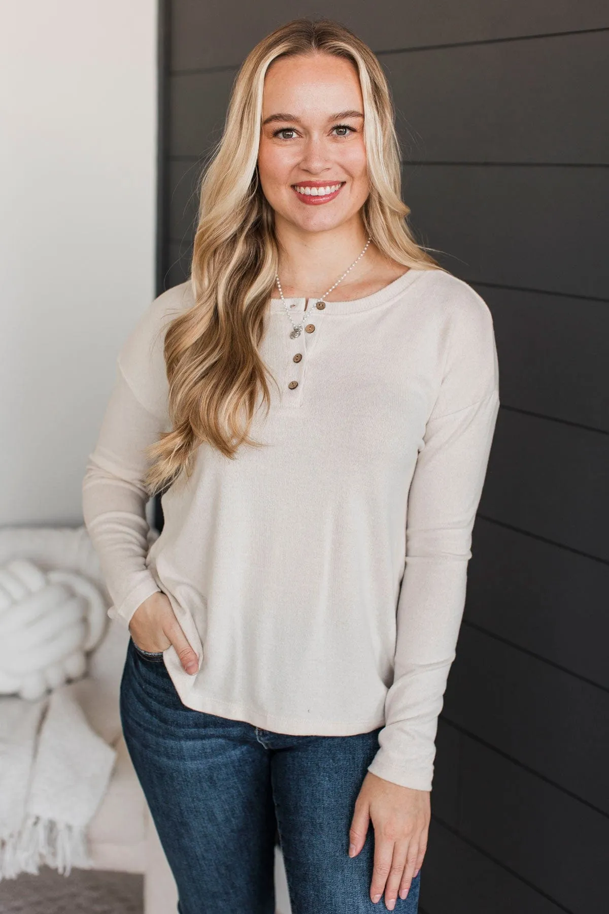 Incredible Timing Long Sleeve Henley Top- Oatmeal