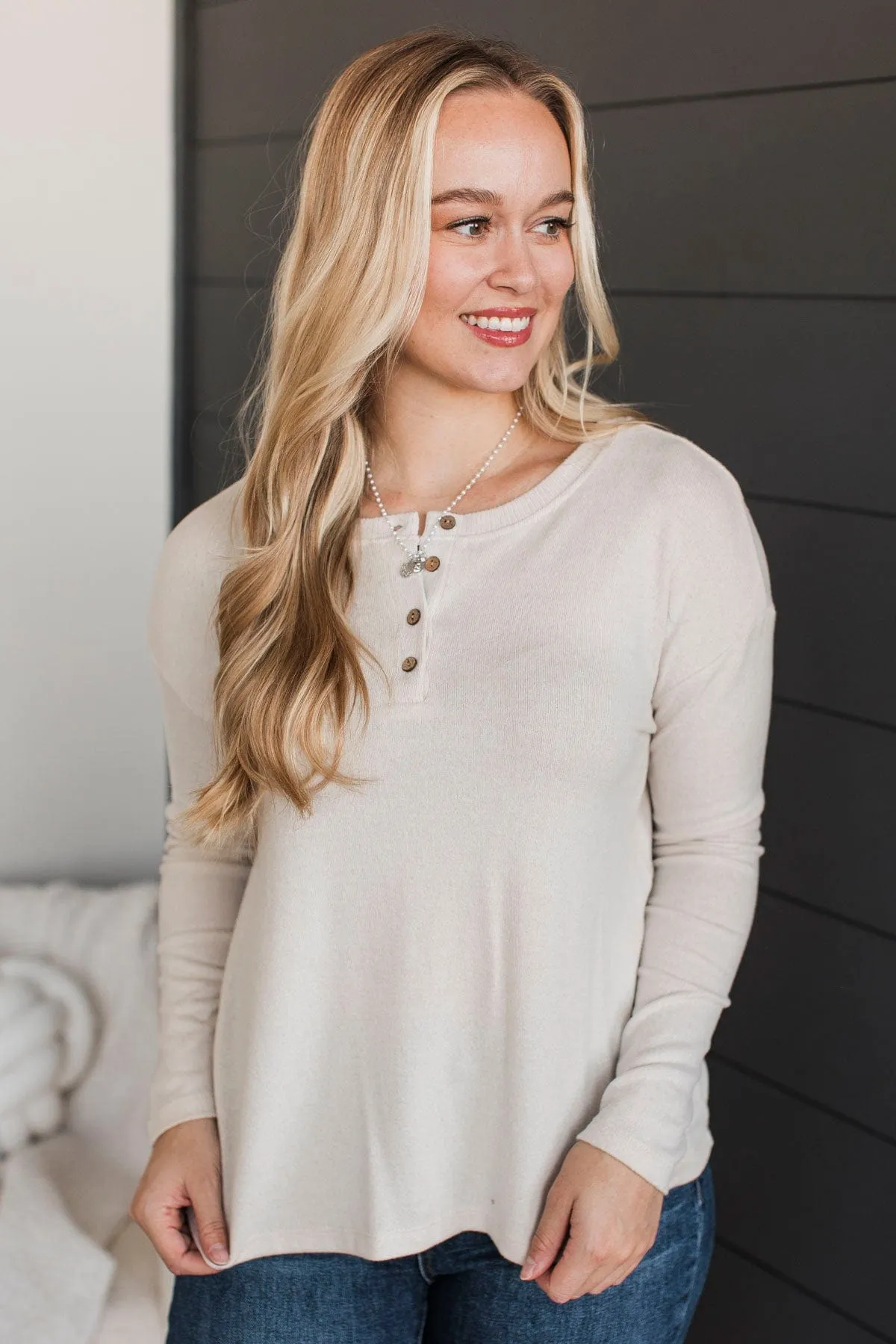 Incredible Timing Long Sleeve Henley Top- Oatmeal