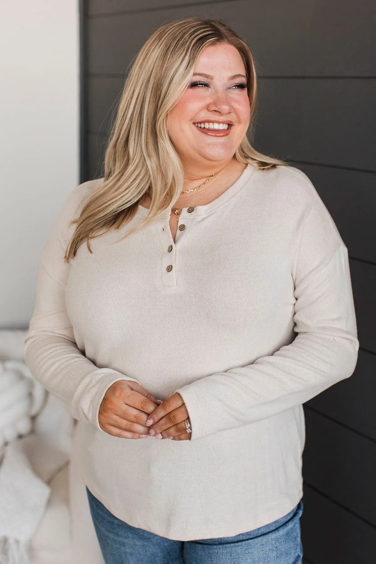Incredible Timing Long Sleeve Henley Top- Oatmeal