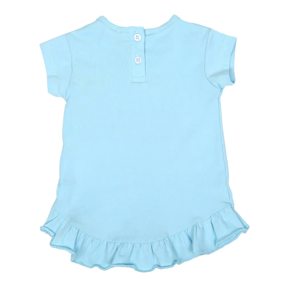 Infant Girls T-Shirt Slow Down-Fair Aqua | Bachaa Party Baby Clothes Girls Tops & T-Shirts