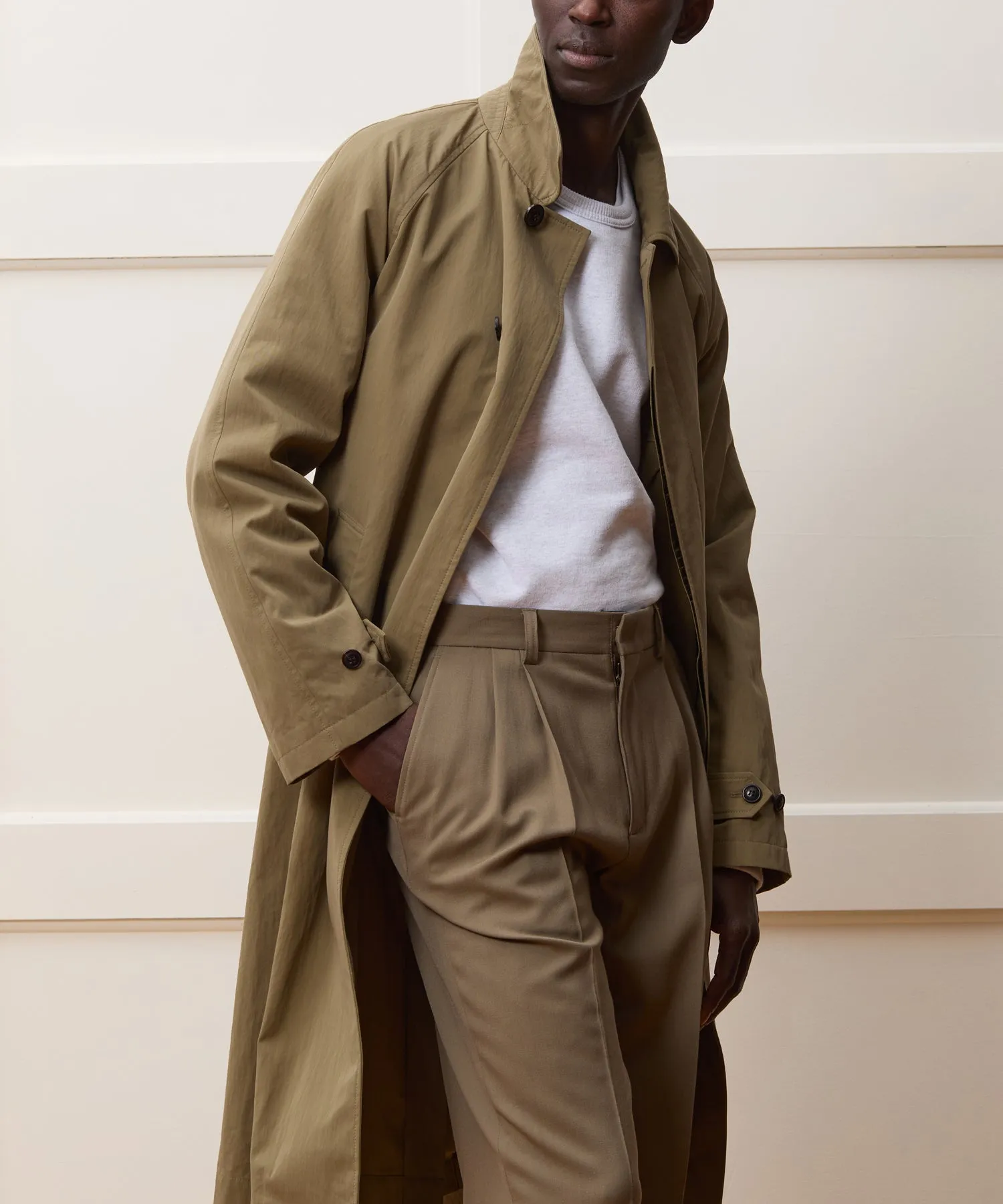 Italian Belted Balmacaan Trenchcoat