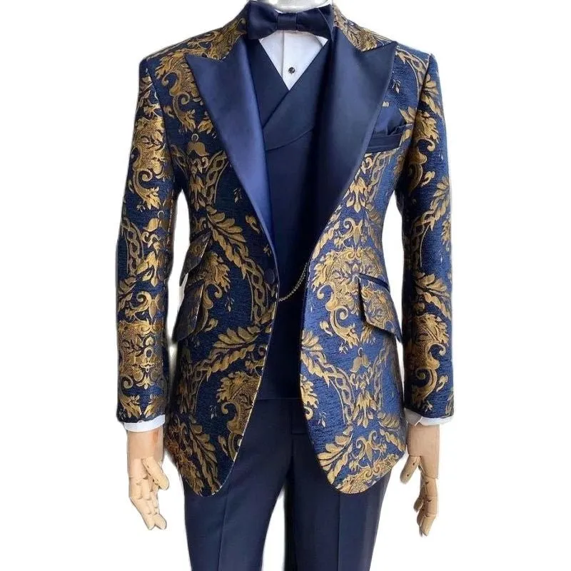Jacquard Floral Tuxedo Suits for Men Wedding