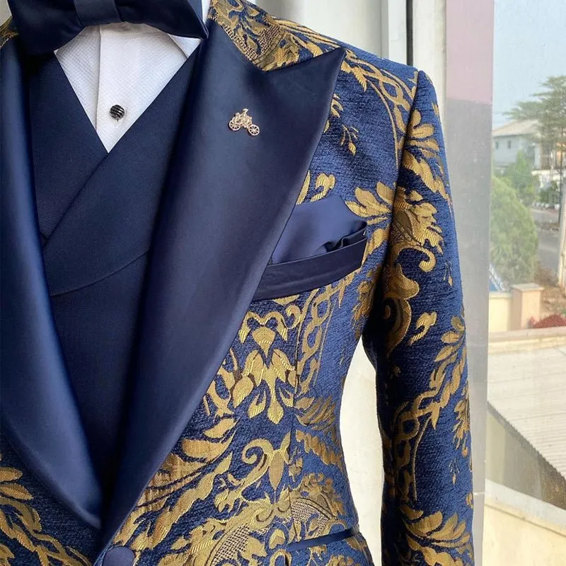 Jacquard Floral Tuxedo Suits for Men Wedding