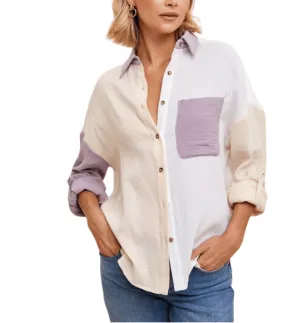 Jenny Color Block Gauze Top