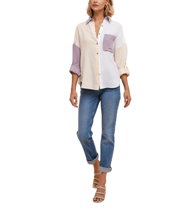 Jenny Color Block Gauze Top