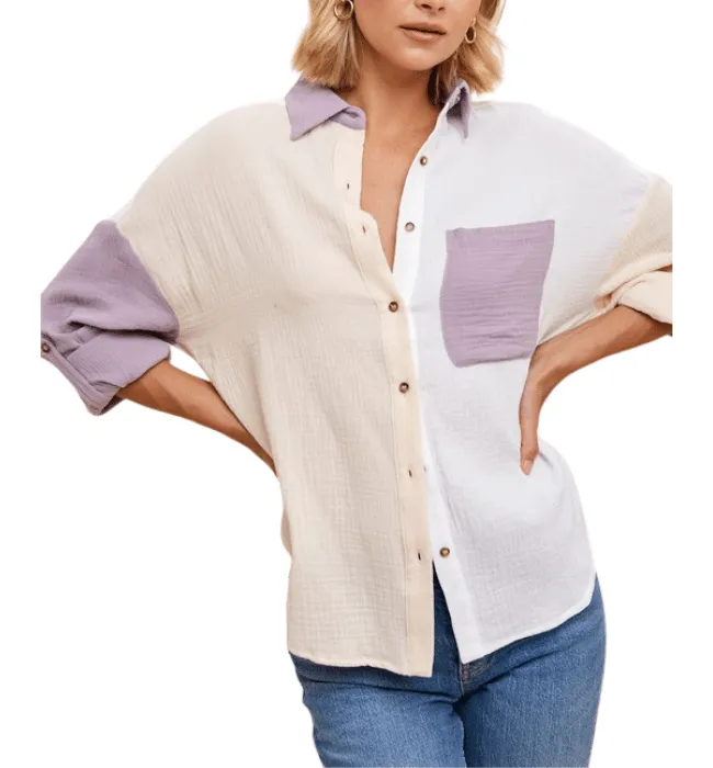 Jenny Color Block Gauze Top