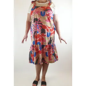 Jericho Road fabulous pink-based unique print sleeveless dress size 18