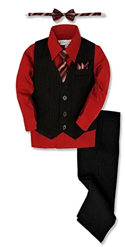 Johnnie Lene Boys Pinstripe Formal Vest Set, Black/Red, Size 2T