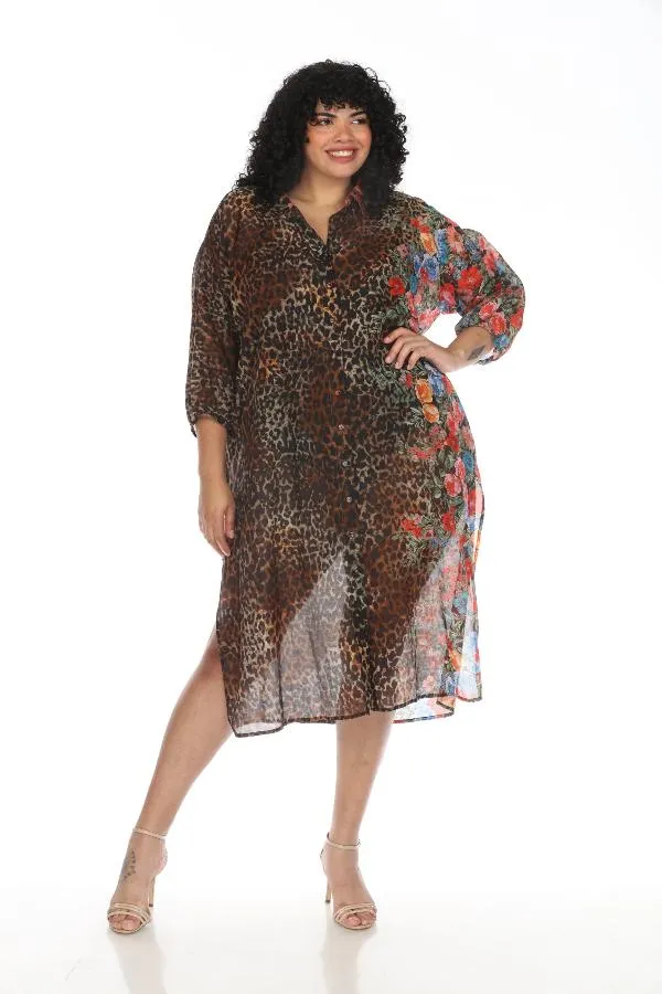 Johnny Was Cheetah Long Shirt Dress Plus Size CSW2523-HX
