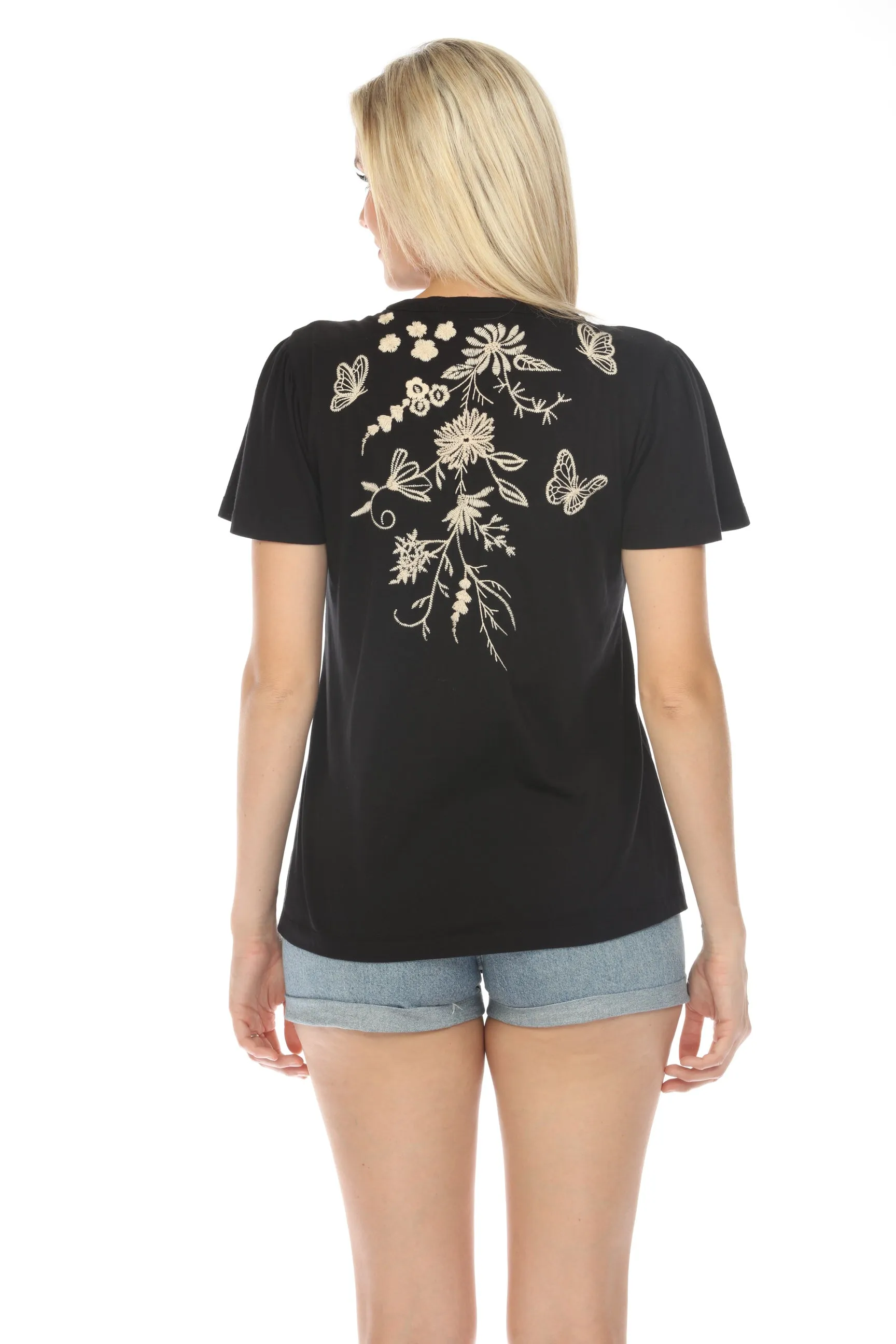 Johnny Was JWLA Domingo Flutter Sleeve Henley Tee J13724 *