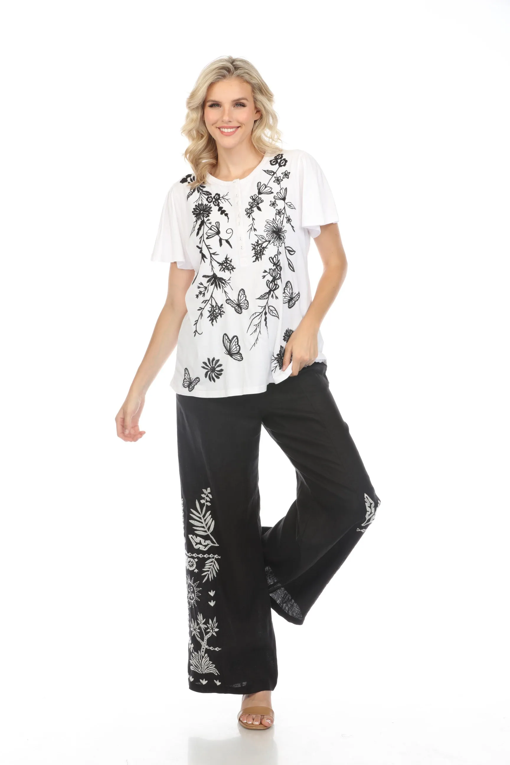 Johnny Was JWLA Domingo Flutter Sleeve Henley Tee J13724 *
