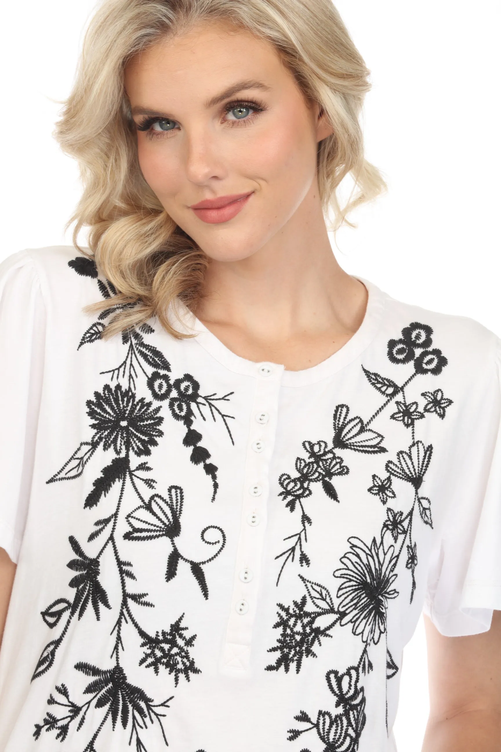 Johnny Was JWLA Domingo Flutter Sleeve Henley Tee J13724 *