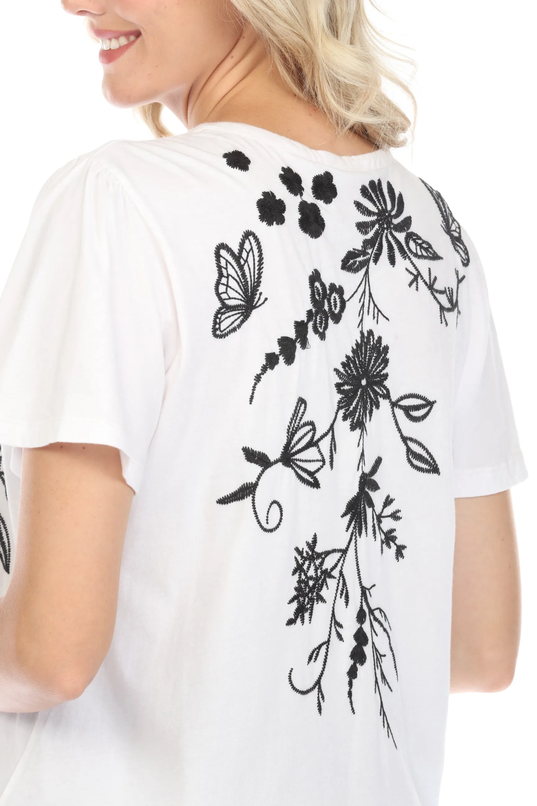 Johnny Was JWLA Domingo Flutter Sleeve Henley Tee J13724 *