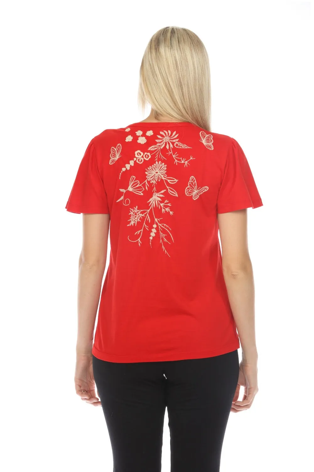 Johnny Was JWLA Domingo Flutter Sleeve Henley Tee J13724 *
