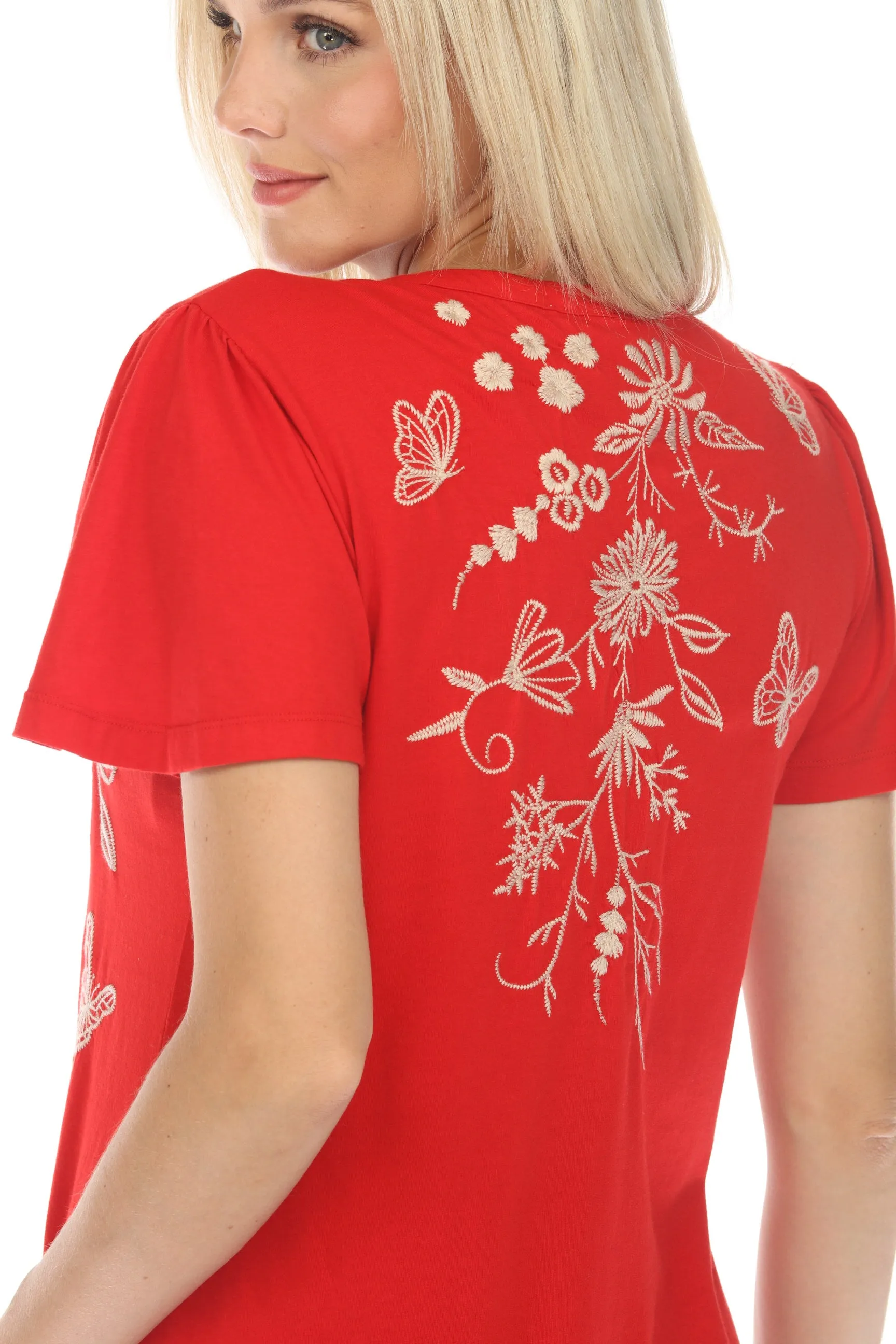 Johnny Was JWLA Domingo Flutter Sleeve Henley Tee J13724 *