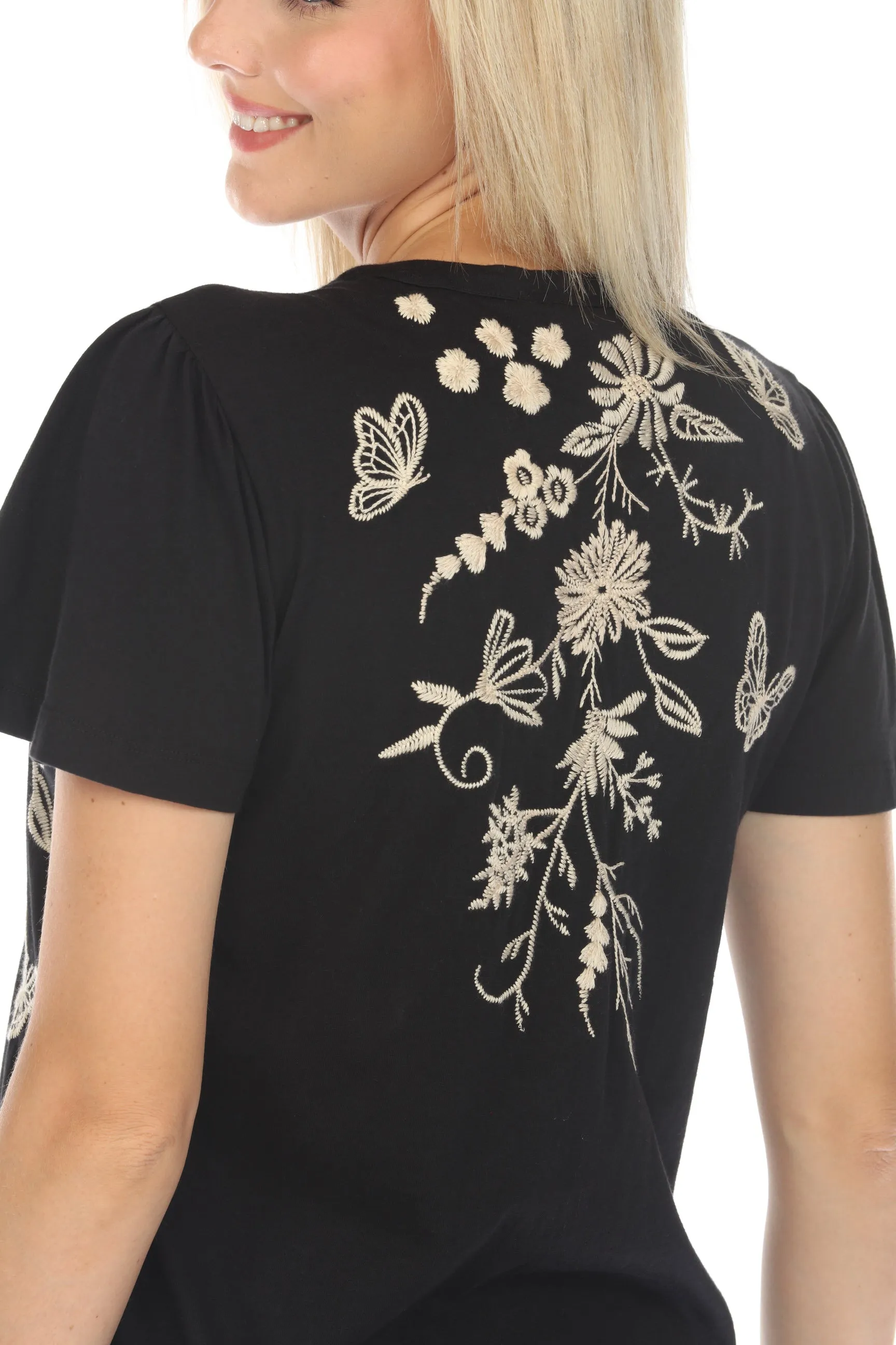 Johnny Was JWLA Domingo Flutter Sleeve Henley Tee J13724 *