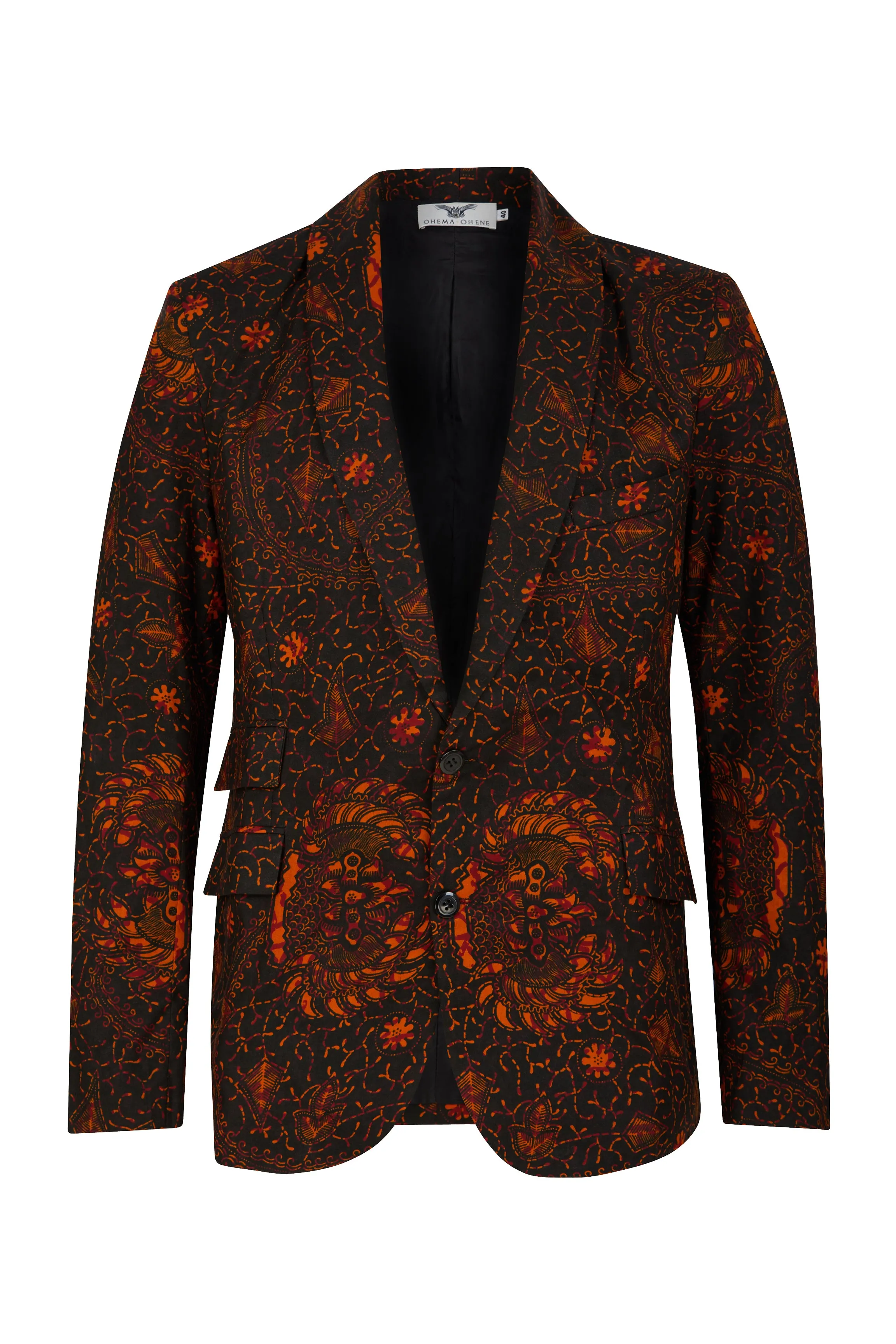 Joshua slim fit shawl neck African print blazer-Black Rooster