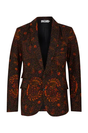 Joshua slim fit shawl neck African print blazer-Black Rooster