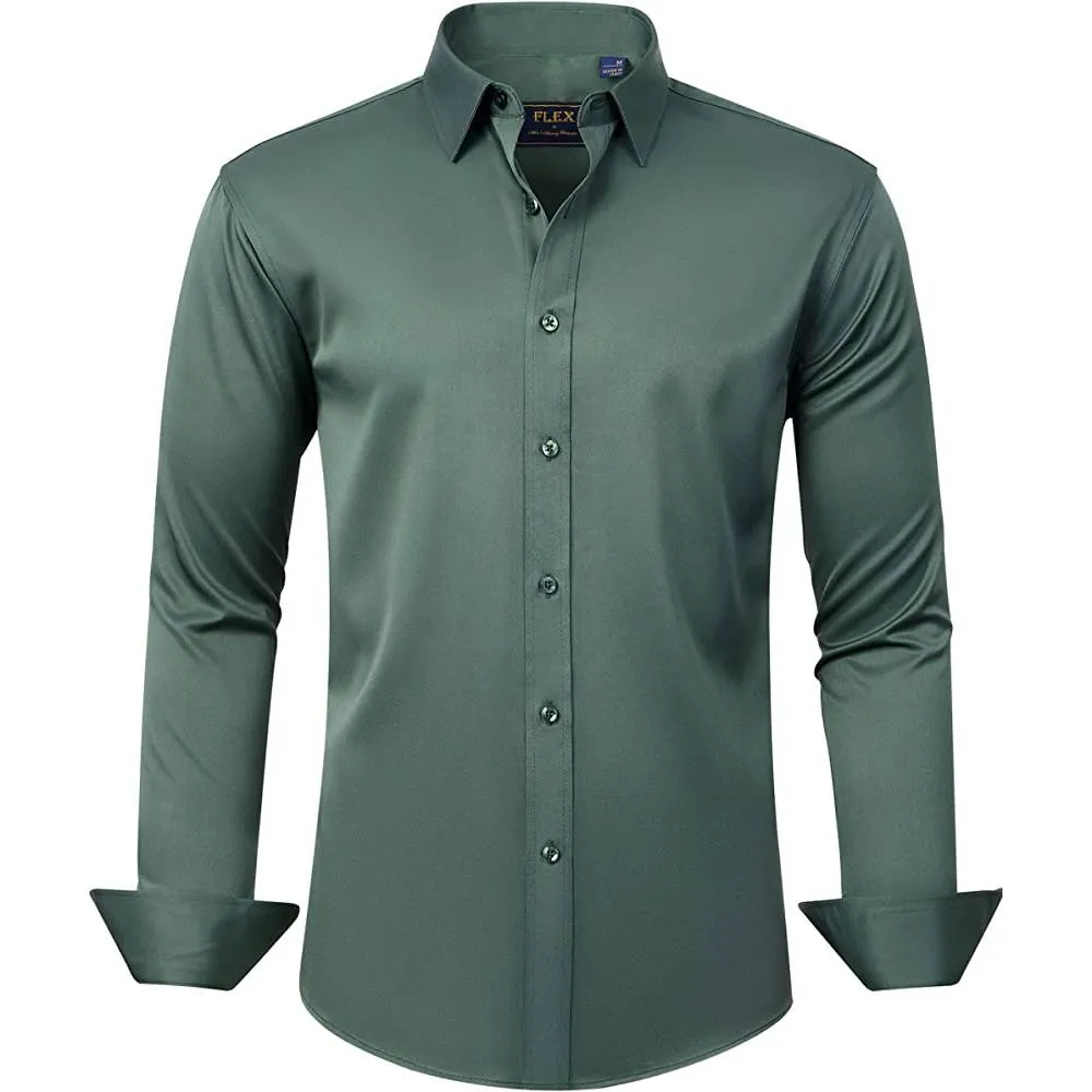 J.Ver Men's Dress Shirts Solid Long Sleeve Stretch Wrinkle-Free Formal Shirt Business Casual Button Down Shirts | Multiple Colors