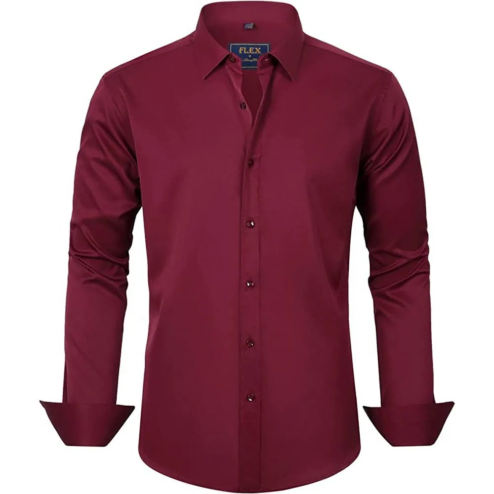 J.Ver Men's Dress Shirts Solid Long Sleeve Stretch Wrinkle-Free Formal Shirt Business Casual Button Down Shirts | Multiple Colors