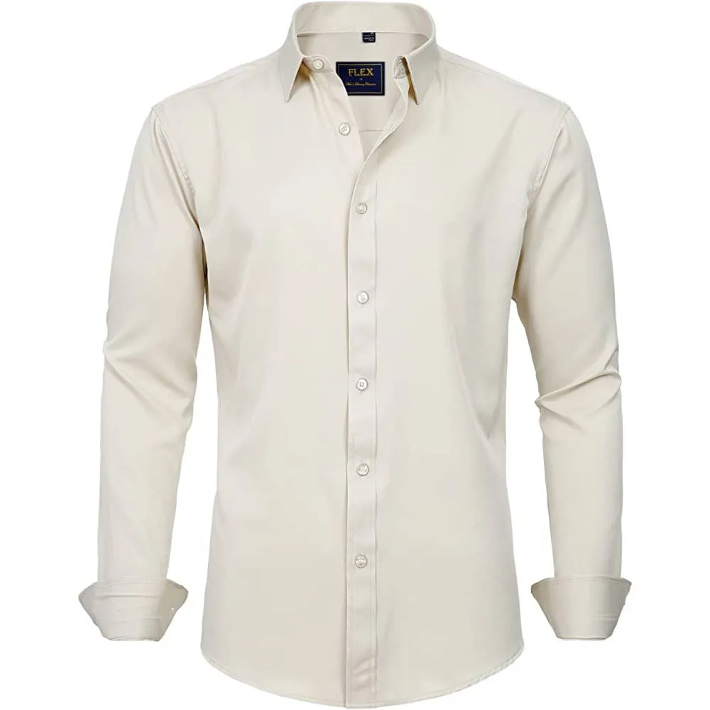 J.Ver Men's Dress Shirts Solid Long Sleeve Stretch Wrinkle-Free Formal Shirt Business Casual Button Down Shirts | Multiple Colors