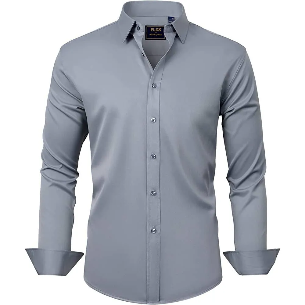 J.Ver Men's Dress Shirts Solid Long Sleeve Stretch Wrinkle-Free Formal Shirt Business Casual Button Down Shirts | Multiple Colors