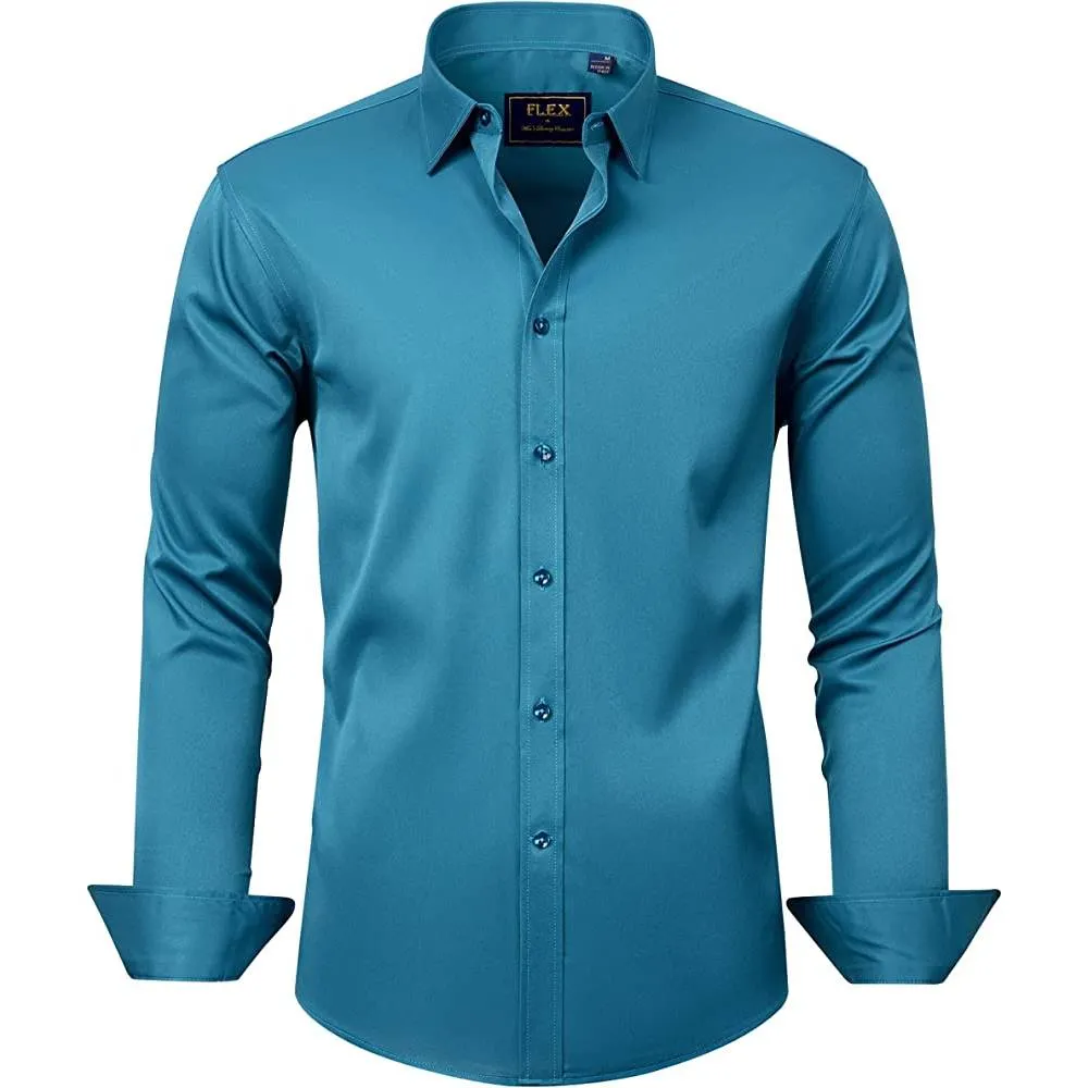 J.Ver Men's Dress Shirts Solid Long Sleeve Stretch Wrinkle-Free Formal Shirt Business Casual Button Down Shirts | Multiple Colors