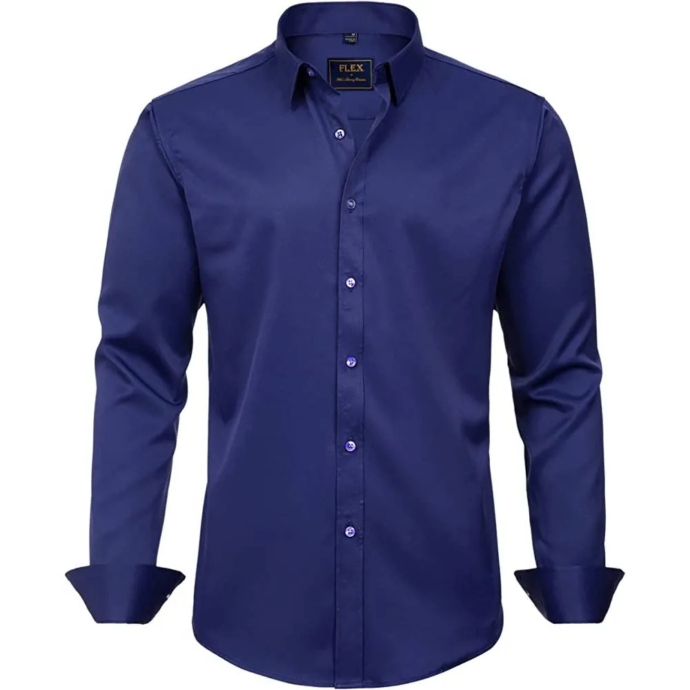 J.Ver Men's Dress Shirts Solid Long Sleeve Stretch Wrinkle-Free Formal Shirt Business Casual Button Down Shirts | Multiple Colors