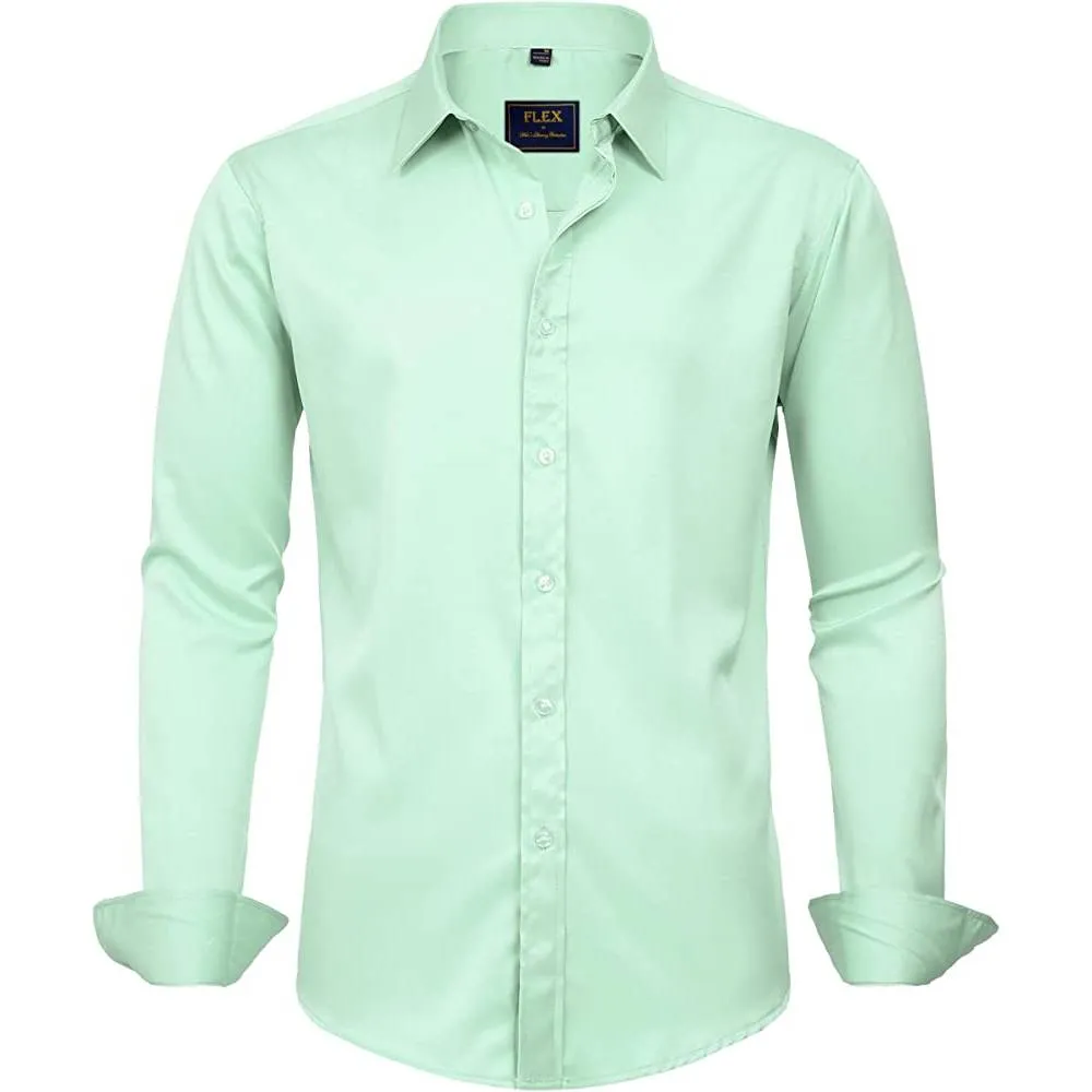 J.Ver Men's Dress Shirts Solid Long Sleeve Stretch Wrinkle-Free Formal Shirt Business Casual Button Down Shirts | Multiple Colors