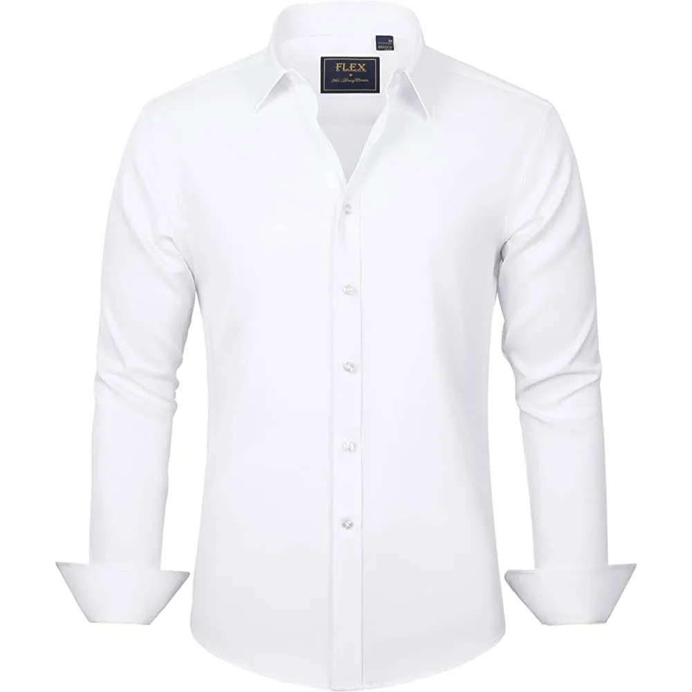 J.Ver Men's Dress Shirts Solid Long Sleeve Stretch Wrinkle-Free Formal Shirt Business Casual Button Down Shirts | Multiple Colors