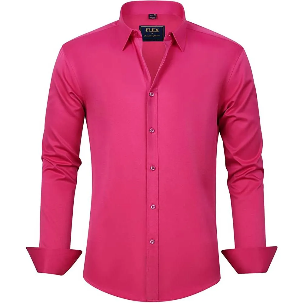 J.Ver Men's Dress Shirts Solid Long Sleeve Stretch Wrinkle-Free Formal Shirt Business Casual Button Down Shirts | Multiple Colors